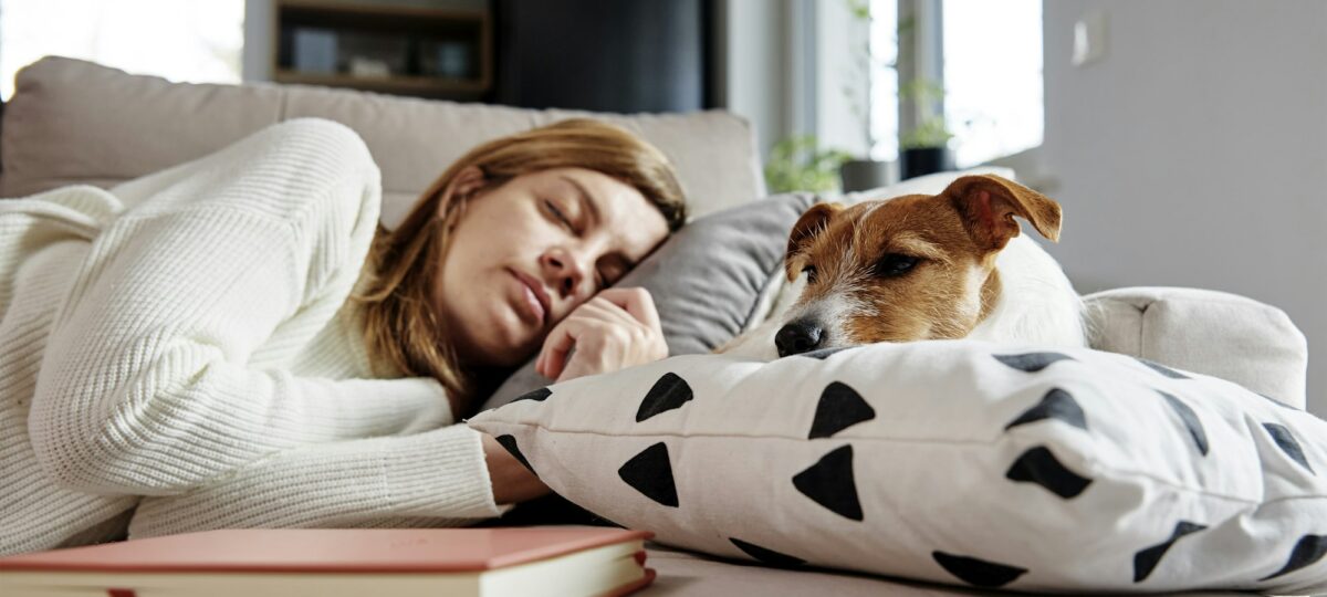 Sleep Can Help You Keep Your Job. Asleep on the sofa.